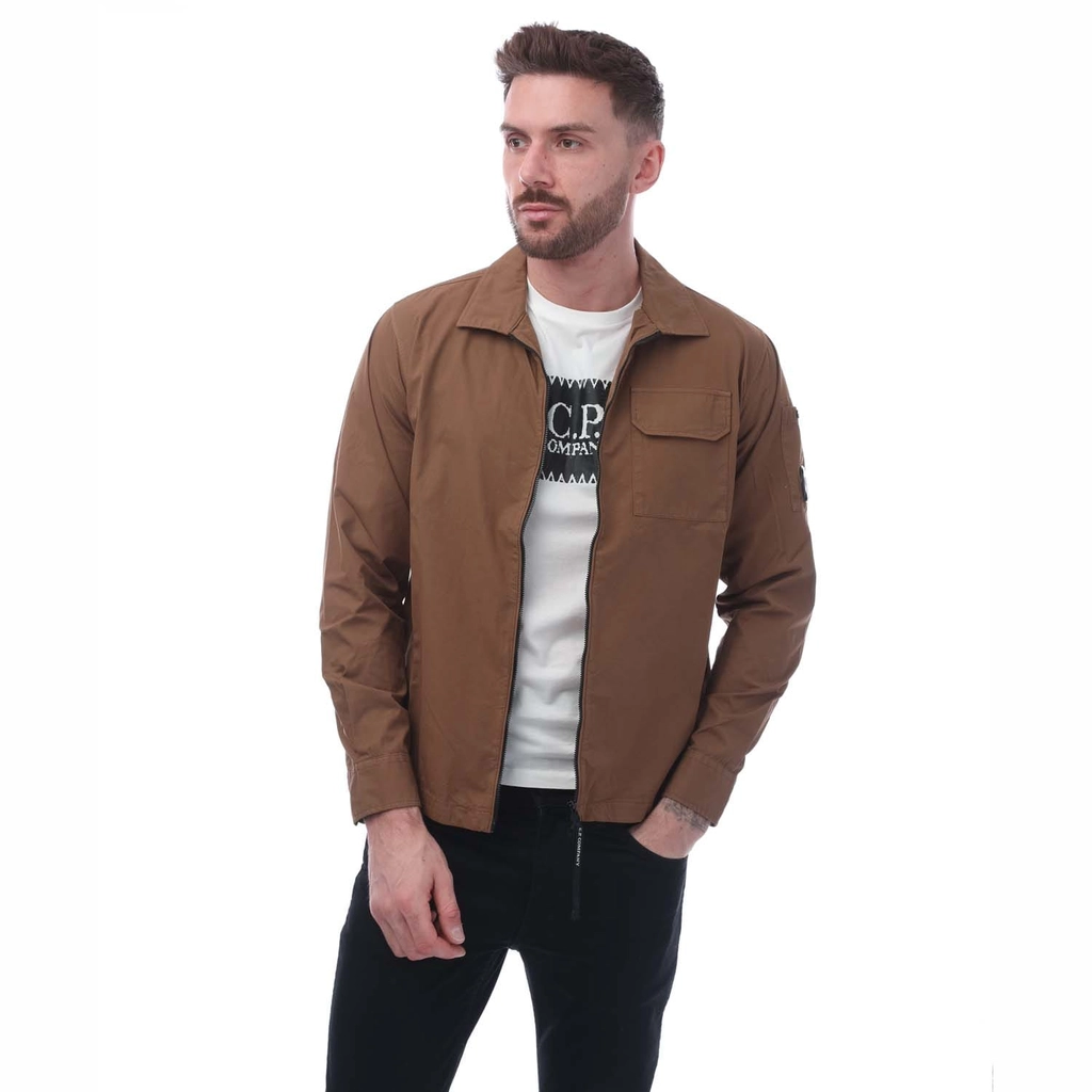 CP Company Mens Gabardine Zip Overshirt in Brown Cotton - Size Medium